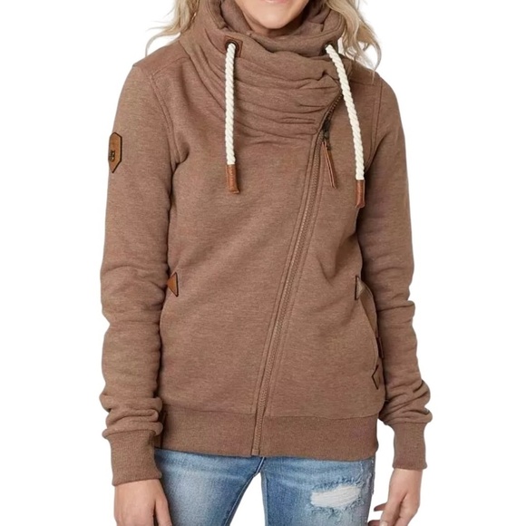 NAKETANO Juberagend II Asymmetrical Zip Plush Fleece Funnel Cowl Neck Jacket - Picture 2 of 14